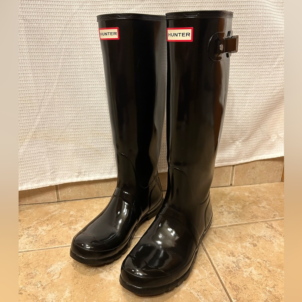 Tall Black Glossy Hunter Boots